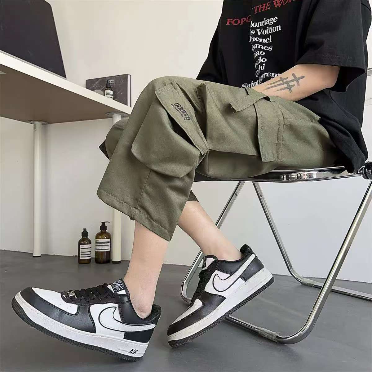 多口袋工裝薄款耐磨休閒運動潮流直筒七分短褲