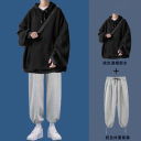 黑色衛衣+淺灰色長褲/兩件套