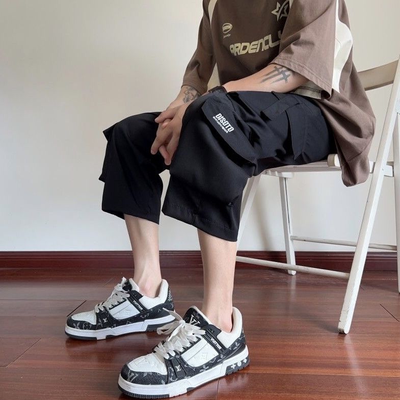 多口袋工裝薄款耐磨休閒運動潮流直筒七分短褲