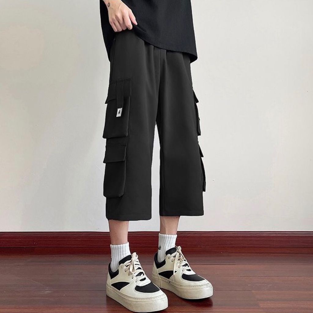 多口袋工裝薄款耐磨休閒運動潮流直筒七分短褲