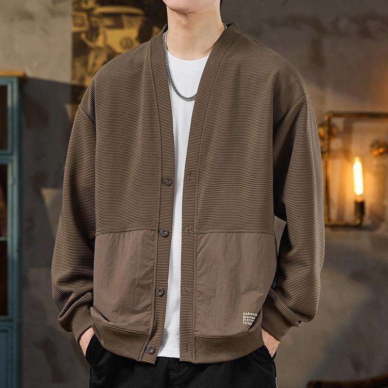 美式復古開衫衛衣長袖休閒時尚無領外套-vivivale