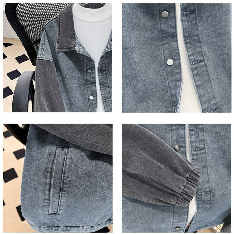 港風復古設計感拼接撞色夾克百搭牛仔外套-vivivale