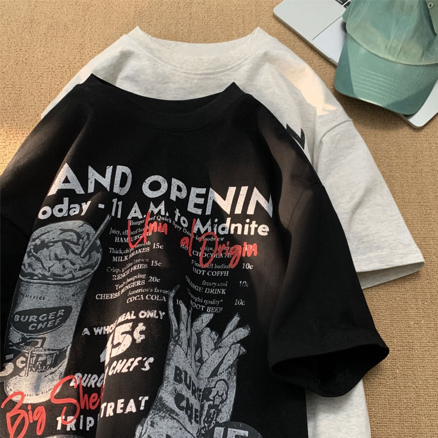 純棉美式潮流印花寬鬆oversize短袖T恤-vivivale