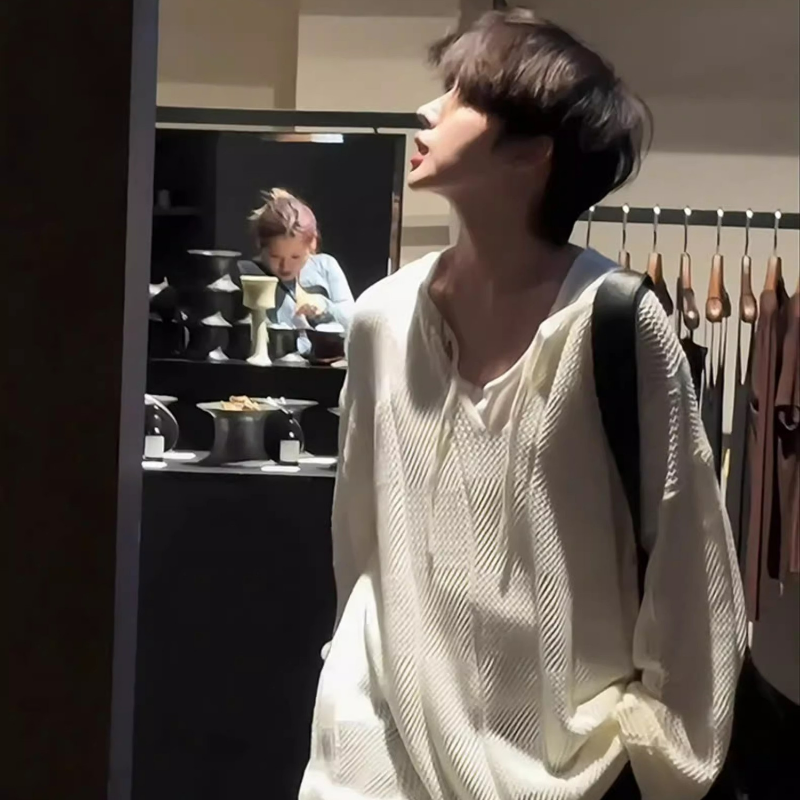 小眾設計感針織寬鬆慵懶風高級感鏤空長袖t恤-vivivale