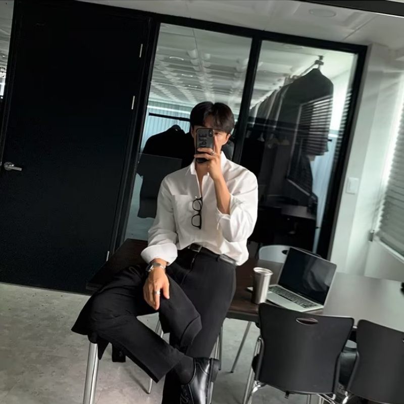 【單件/套裝】高級感長袖襯衫+黑色西裝褲兩件套裝-vivivale