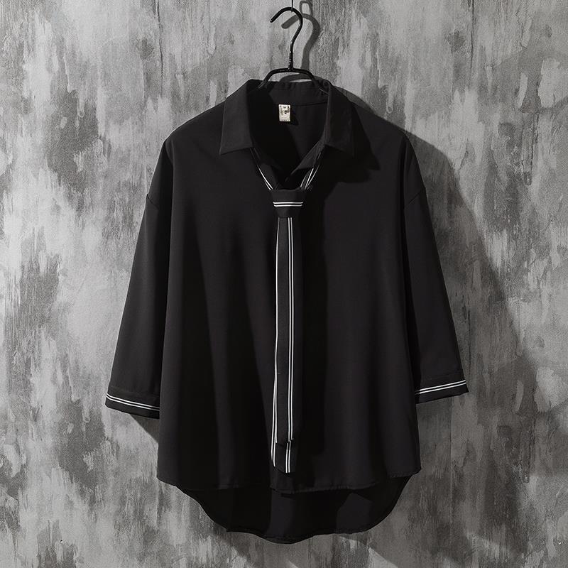 【套裝】潮流學院風領帶襯衣+垂感休閒褲裝兩件套裝-vivivale