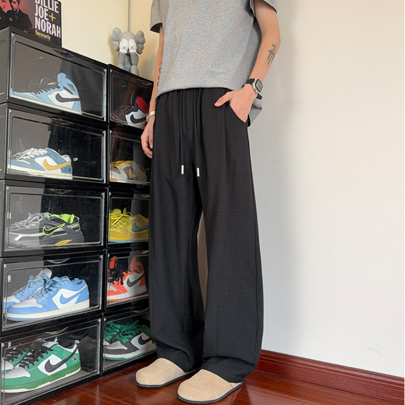 仿麻復古vintage彎刀衛褲抽繩寬鬆闊腿褲