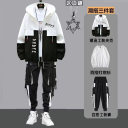 黑色夾克+白色T恤+黑色工裝褲【三件套】