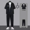 【兩件套】 黑色襯衫+休閒褲