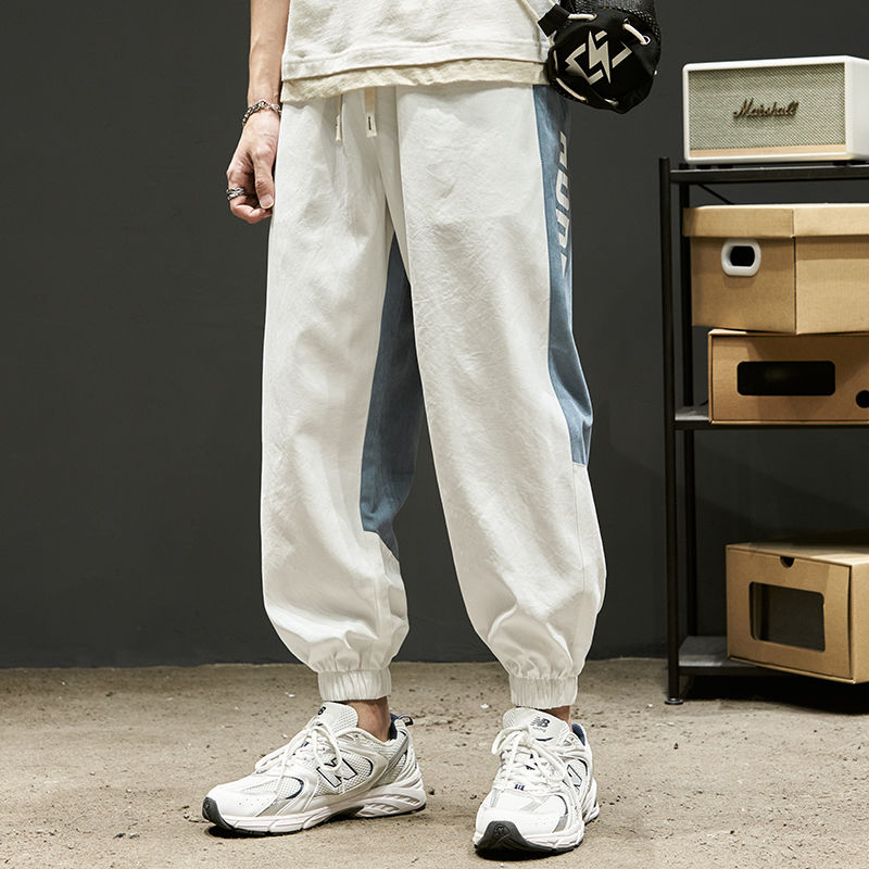 美式休閒涼感速乾冰絲束腳運動工裝褲-vivivale