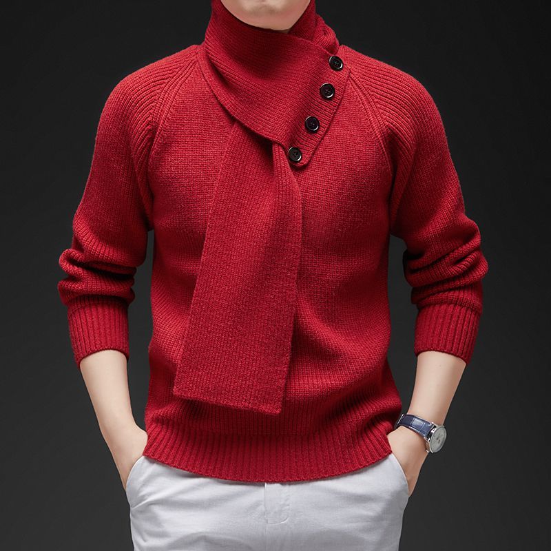 寬鬆外穿慵懶風針織衫休閒可拆圍巾毛衣