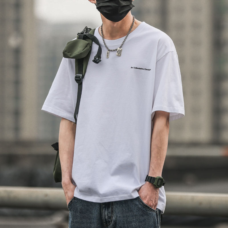 美式復古重磅棉字母印花圓領短袖T恤-vivivale