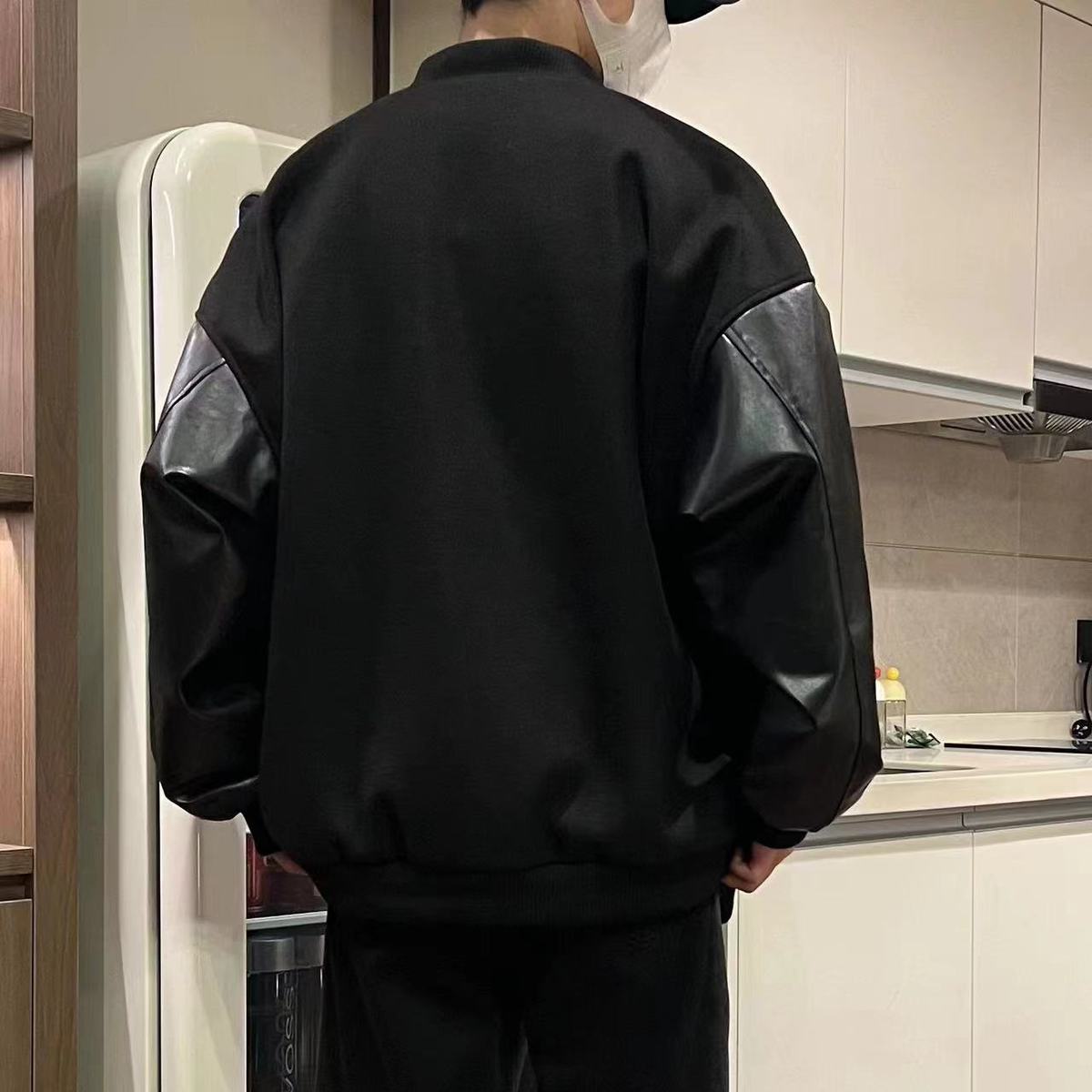 美式復古休閒拼接棒球服百搭情侶夾克外套-vivivale