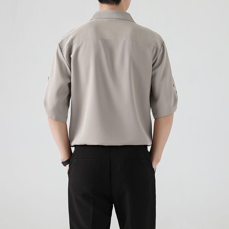 【單件/套裝】冰絲設計感七分短袖襯衫+休閒西褲兩件套裝