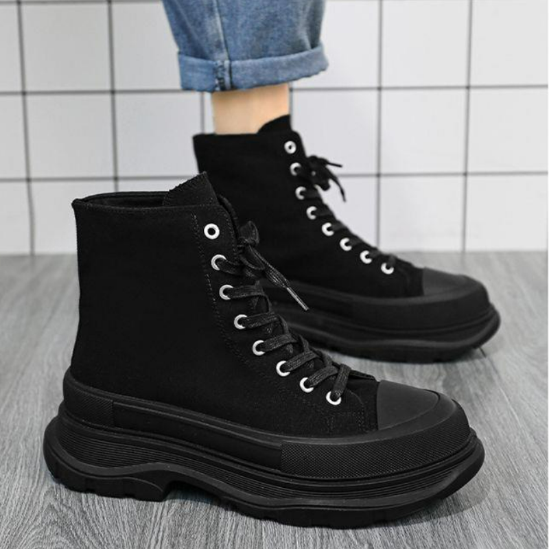 帥氣休閒高幫布鞋校園風增高厚底帆布鞋-vivivale