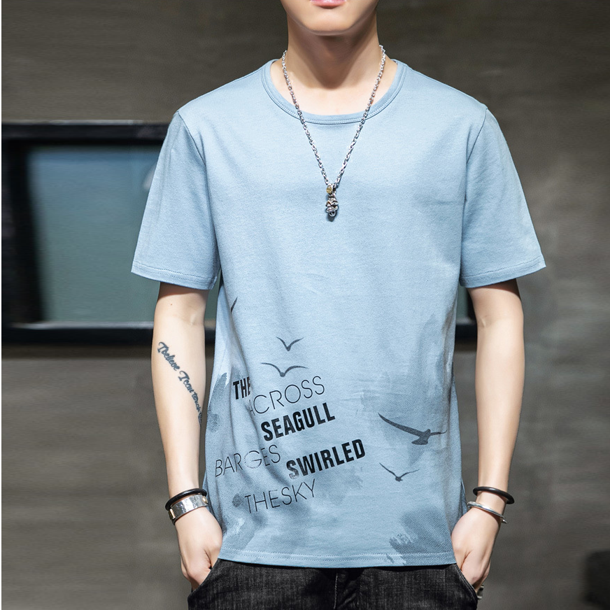 休閒寬鬆百搭潮流印花圓領短袖T恤-vivivale