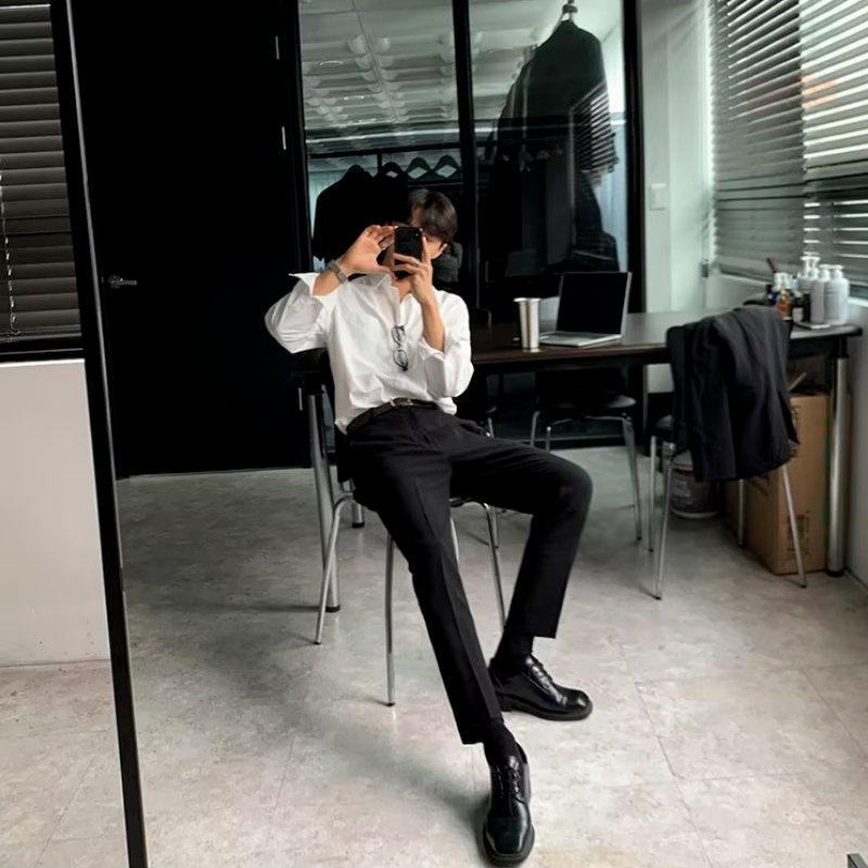 【單件/套裝】高級感長袖襯衫+黑色西裝褲兩件套裝-vivivale