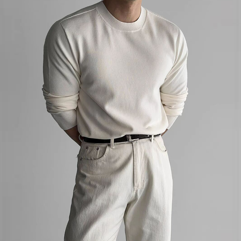 美式包芯紗針織修身長袖莫代爾軟糯打底羊毛衫-vivivale