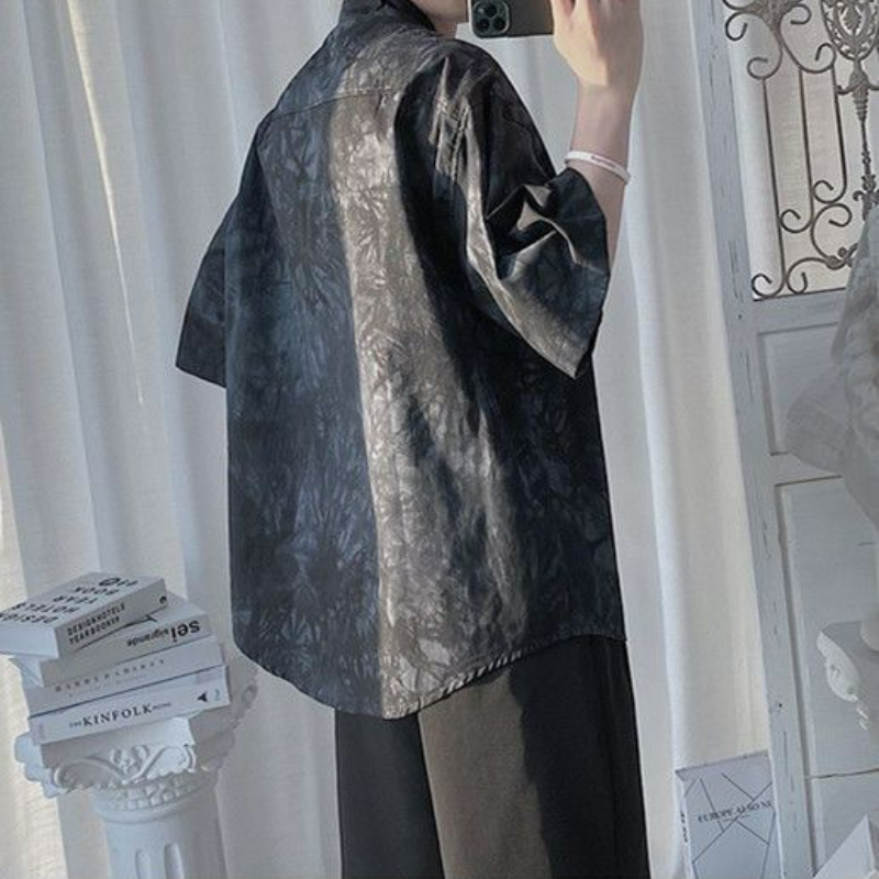 【整套】港風潮流韓版百搭短袖襯衫+休閑短褲兩件套