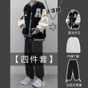 黑色夾克+白色T恤+黑色長褲【三件套】【送項鏈】