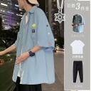 藍色+休閑褲+T恤 三件套