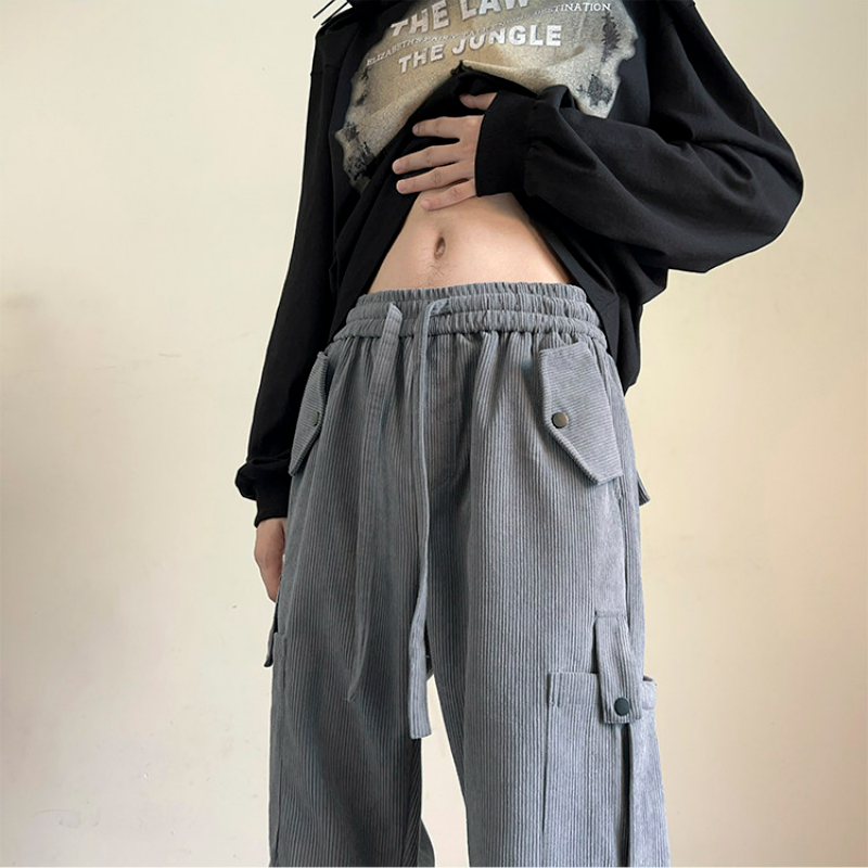 寬鬆直筒潮流大碼闊腿休燈芯絨工裝褲