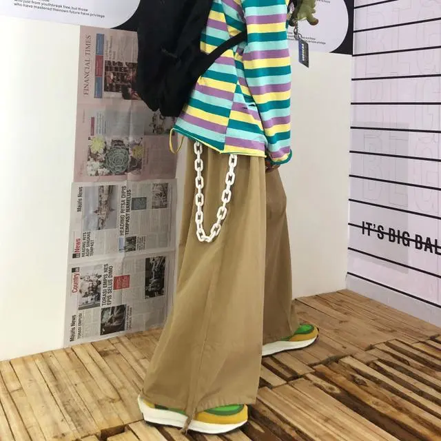 復古個性街頭日系工裝寬鬆高腰闊腿燈籠褲-vivivale