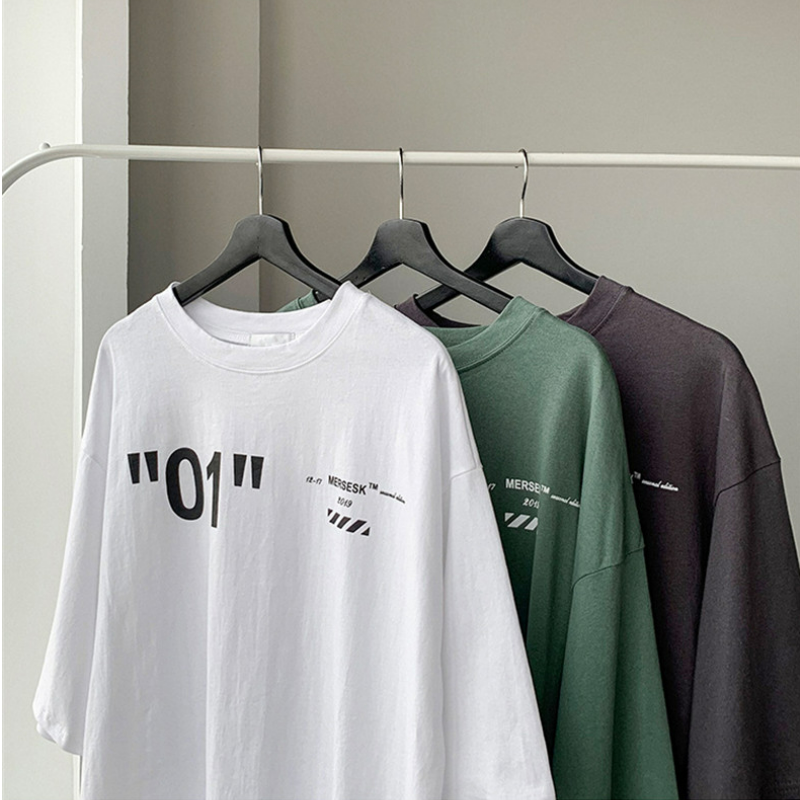 潮牌短袖t恤韓版潮流丅恤夏季寬鬆情侶休閒色五分袖上衣潮