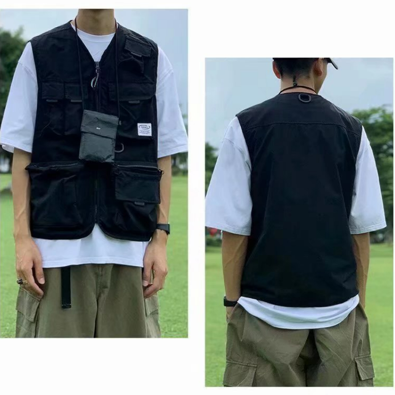 美式高街機能風嘻哈百搭背心工裝馬甲外套-vivivale