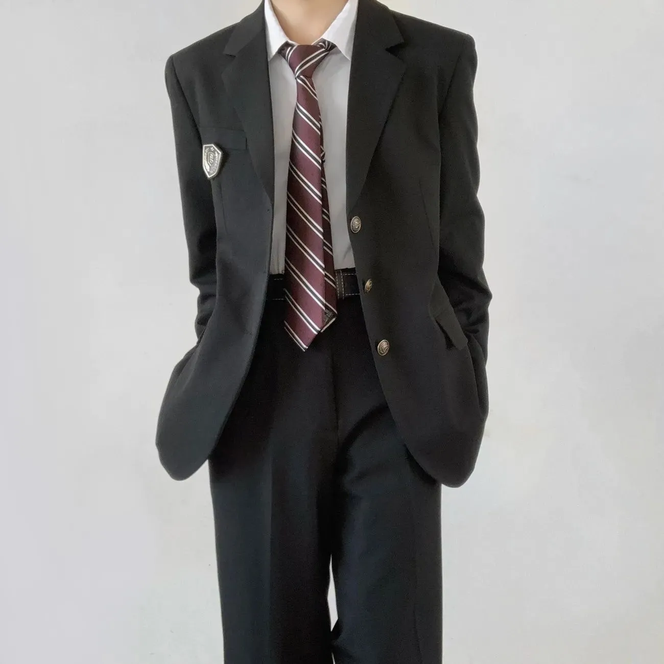 【單件/套裝】日系學院風dk制服西服外套+白襯衫+寬鬆西裝褲三件套裝-vivivale