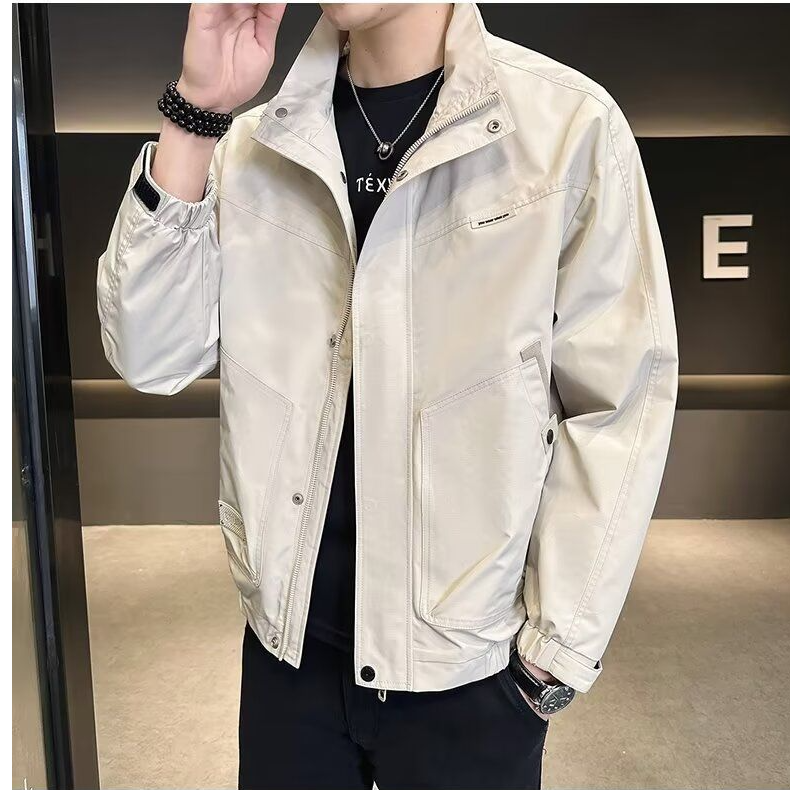 【單件/套裝】帥氣百搭防風夾克+白色長袖T恤+黑色工裝褲三件套-vivivale