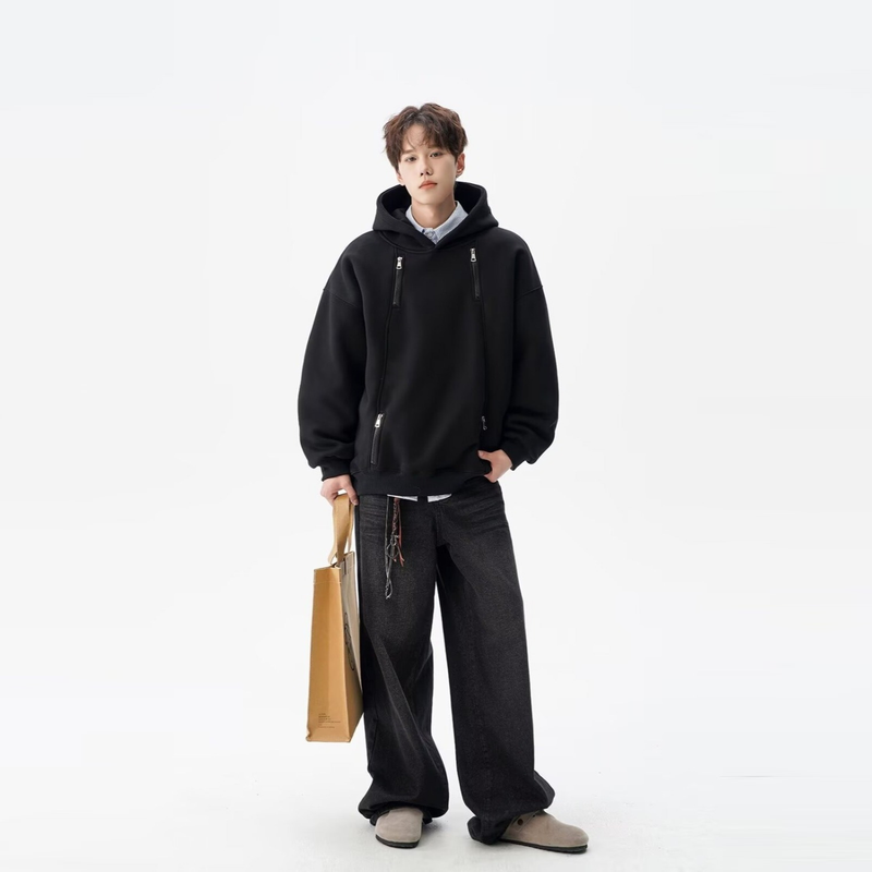 設計感重磅高街多拉鍊寬鬆休閒百搭小眾連帽衛衣