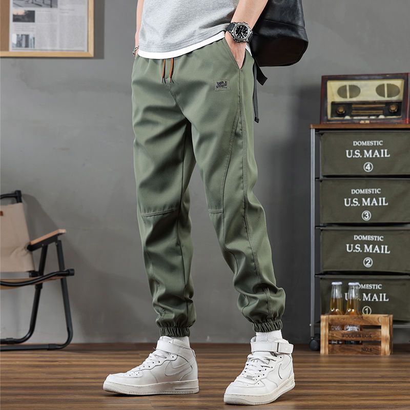 薄款寬鬆休閒工裝九分束腳運動哈倫褲-vivivale