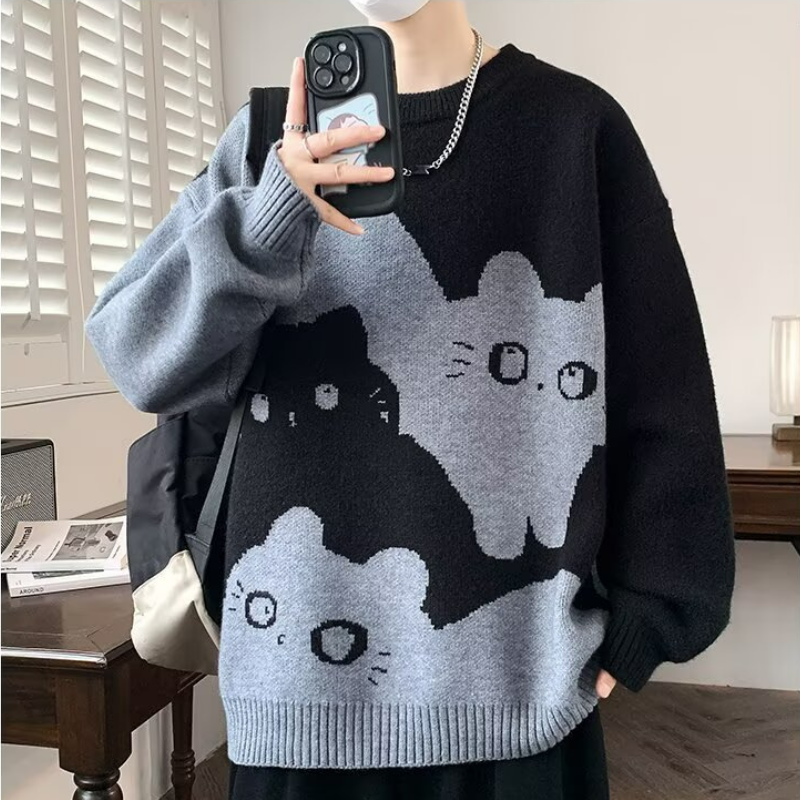 加厚寬鬆貓咪學院風慵懶內搭仿貂絨毛衣-vivivale