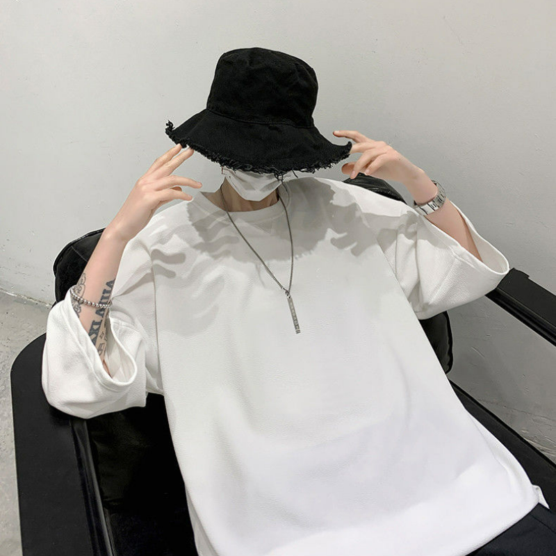 百搭休閒潮流寬鬆簡約七分袖短袖T恤-vivivale