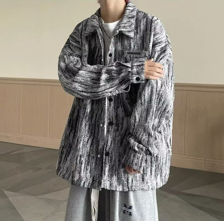 美式高街潮流休閒帥氣寬鬆紮染長袖襯衫