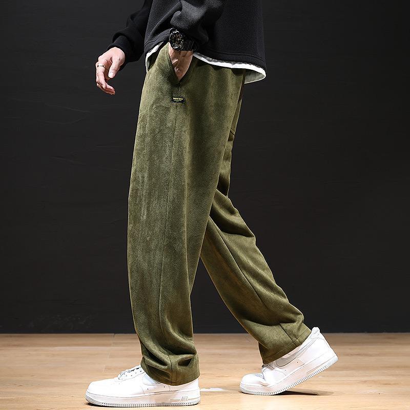 美式復古仿麂皮絨工裝寬鬆大碼ns顯瘦休閒褲