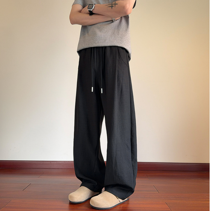 仿麻復古vintage彎刀衛褲抽繩寬鬆闊腿褲