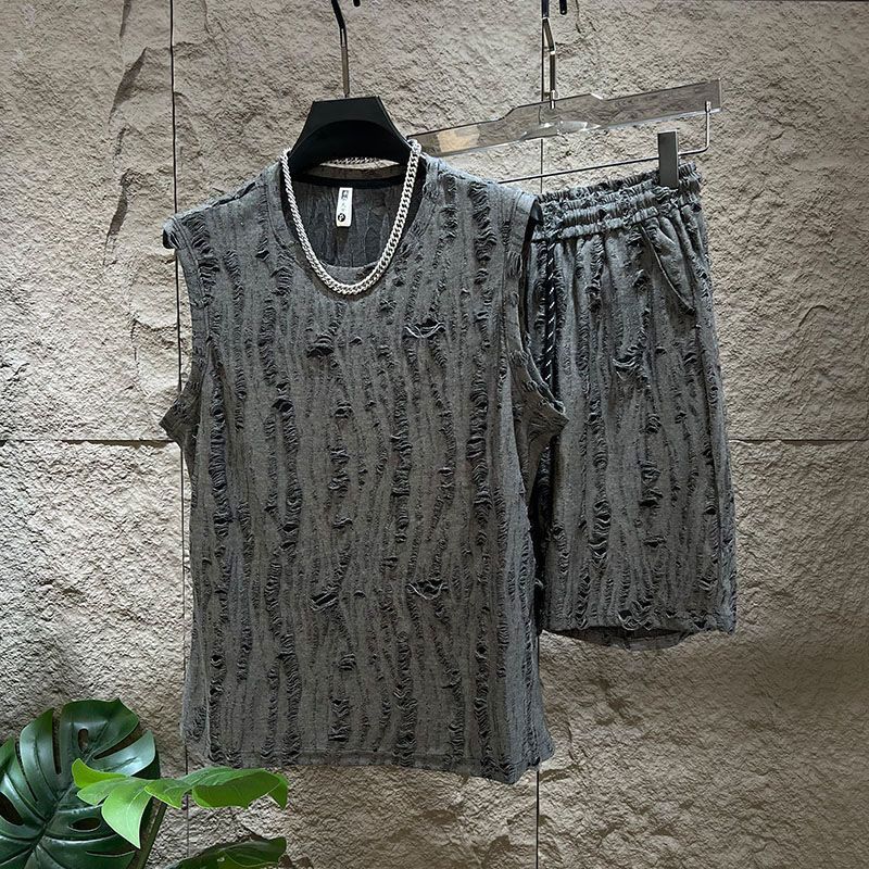 【單件/套裝】時尚百搭潮流純色圓領背心+短褲兩件套裝-vivivale