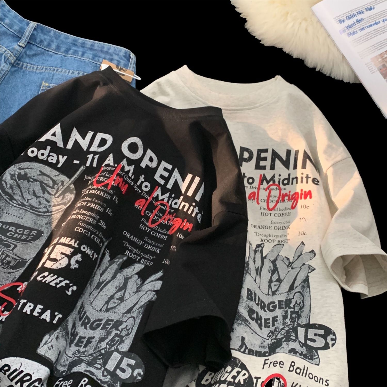 純棉美式潮流印花寬鬆oversize短袖T恤-vivivale