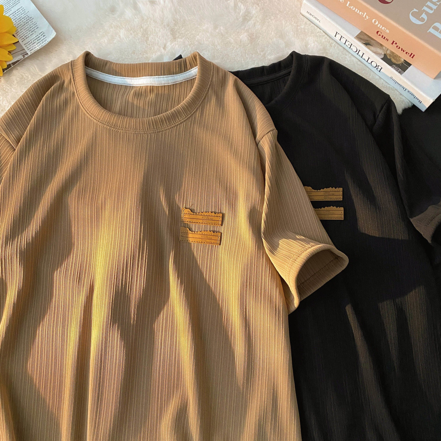 【套裝】冰絲運動風簡約休閒圓領短袖+短褲兩件套裝-vivivale