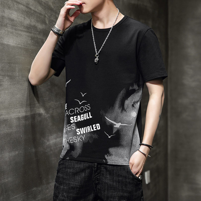 休閒寬鬆百搭潮流印花圓領短袖T恤-vivivale