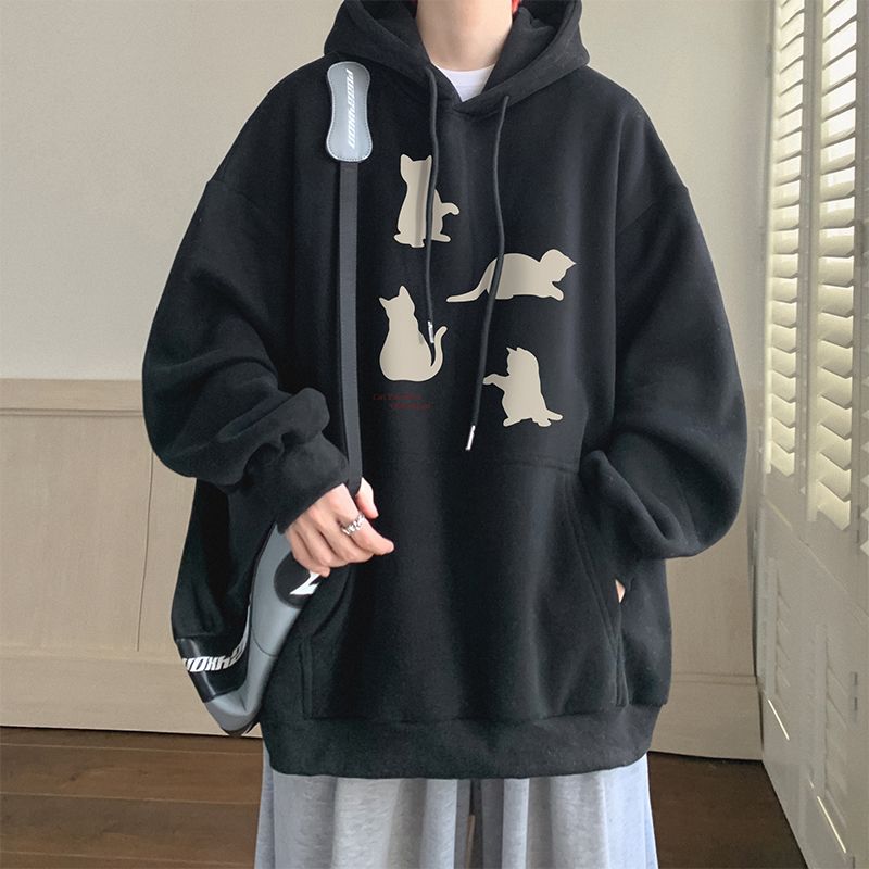 美式小貓印花潮流重磅加厚連帽衛衣-vivivale