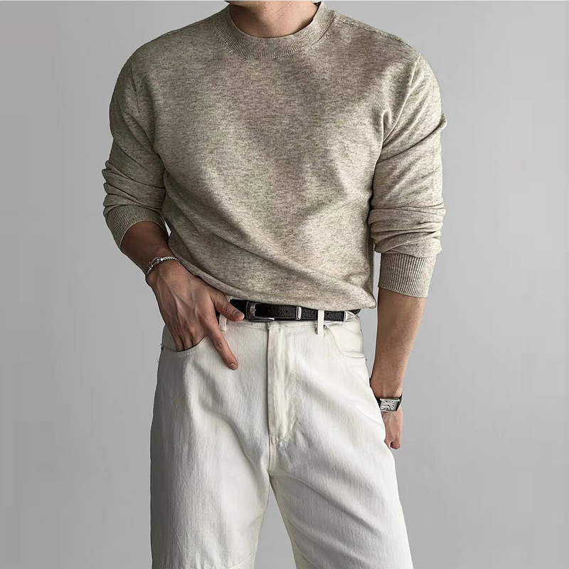 美式包芯紗針織修身長袖莫代爾軟糯打底羊毛衫-vivivale