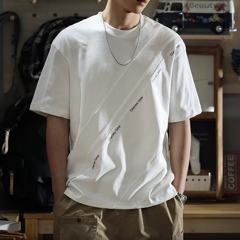 純棉簡約寬鬆休閒百搭潮流圓領短袖T恤-vivivale