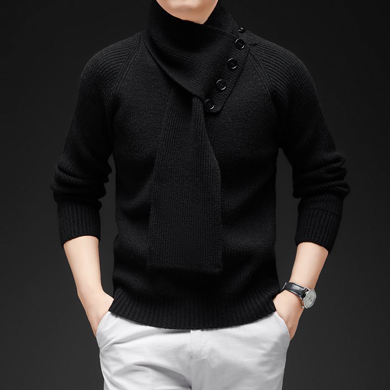 寬鬆外穿慵懶風針織衫休閒可拆圍巾毛衣