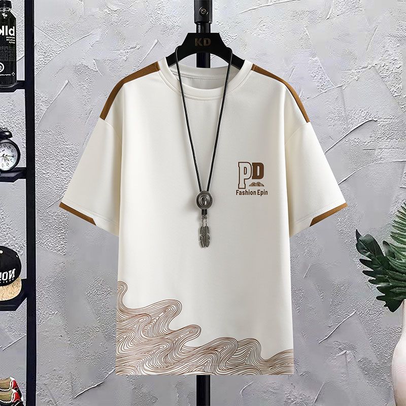 【整套】休閒圓領帥氣短袖T恤+鬆緊腰抽繩短褲兩件套裝-vivivale