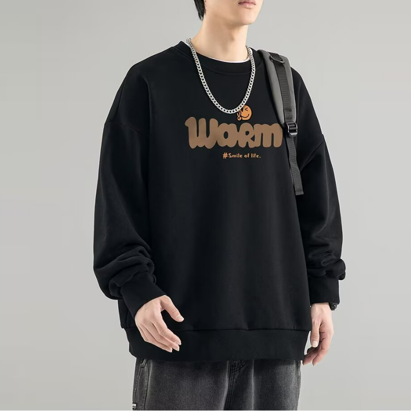 圓領字母印花打底寬鬆大碼加厚長袖T恤-vivivale