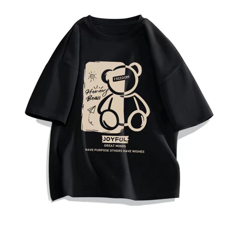 百搭休閒潮流寬鬆印花圓領短袖T恤