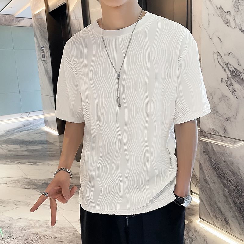 潮流帥氣設計感寬鬆波浪紋薄款短袖T恤